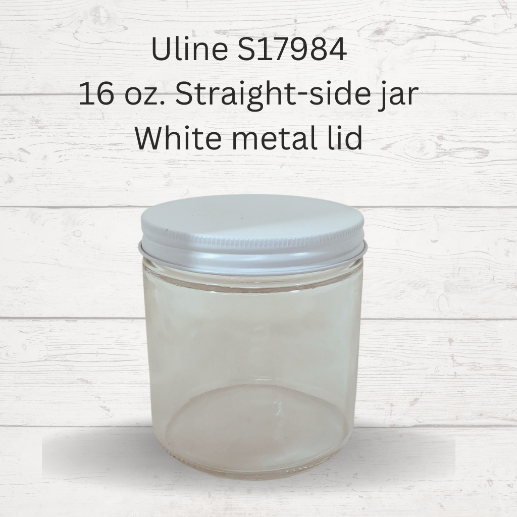 Uline Clear Straight-Sided Glass Jars - 16 oz, White Metal Lid